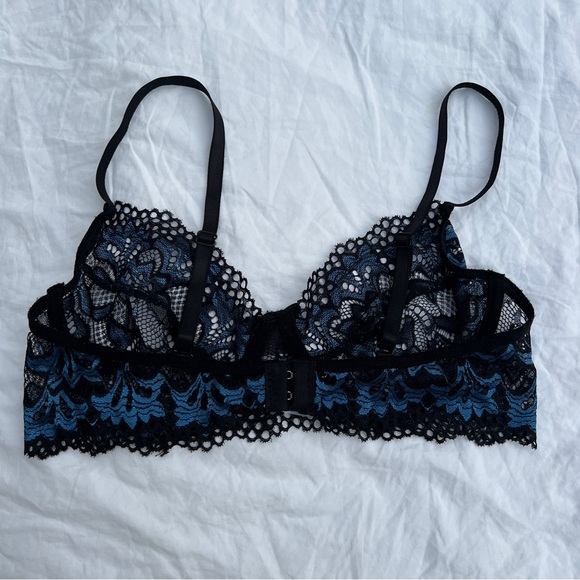 Knotty Knickers Midnight Bloom Black and Blue Metallic Lace Bralette, M - Picture 8 of 13